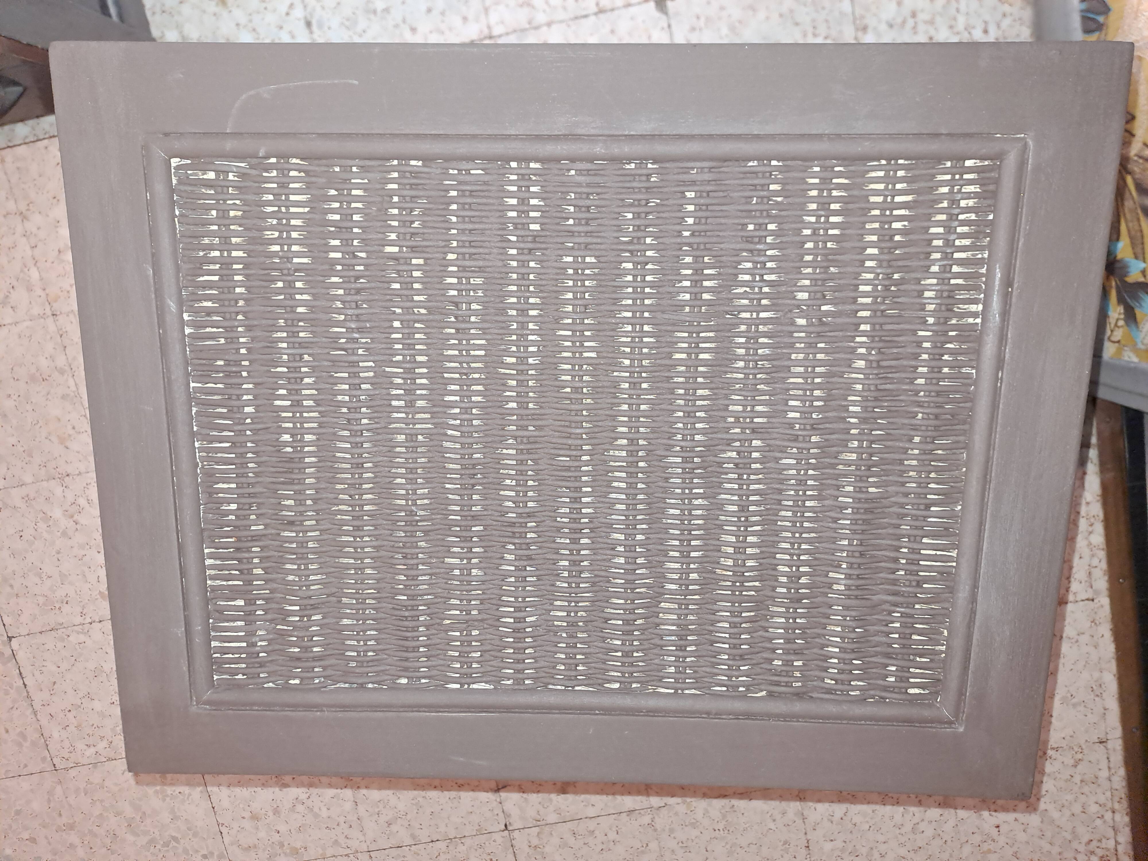 Wooden and wicker storage unit France 1980 / in dark brown repainted wood and 3 wicker drawers