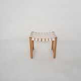 Scandinavian modern wooden stool with white bands, 1970's