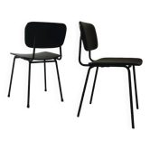 2 airborne chairs in black wired metal and black vegetable leather, design 1970