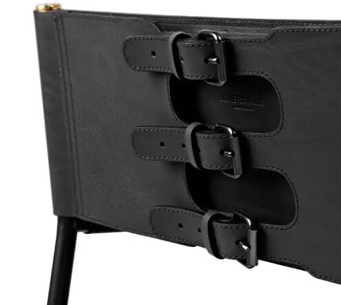 Pair of contemporary bar stools with black leather backrest and metal.