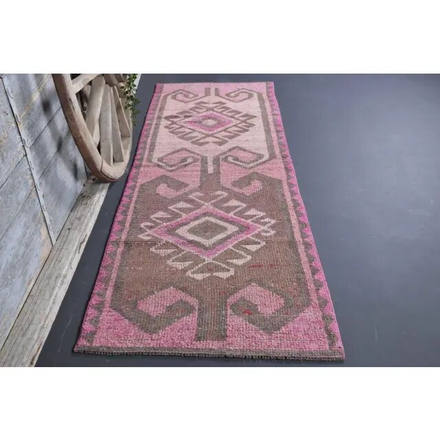 Vintage Turkish Oushak Handmade Wool Cotton Pink Runner Rug 294x283