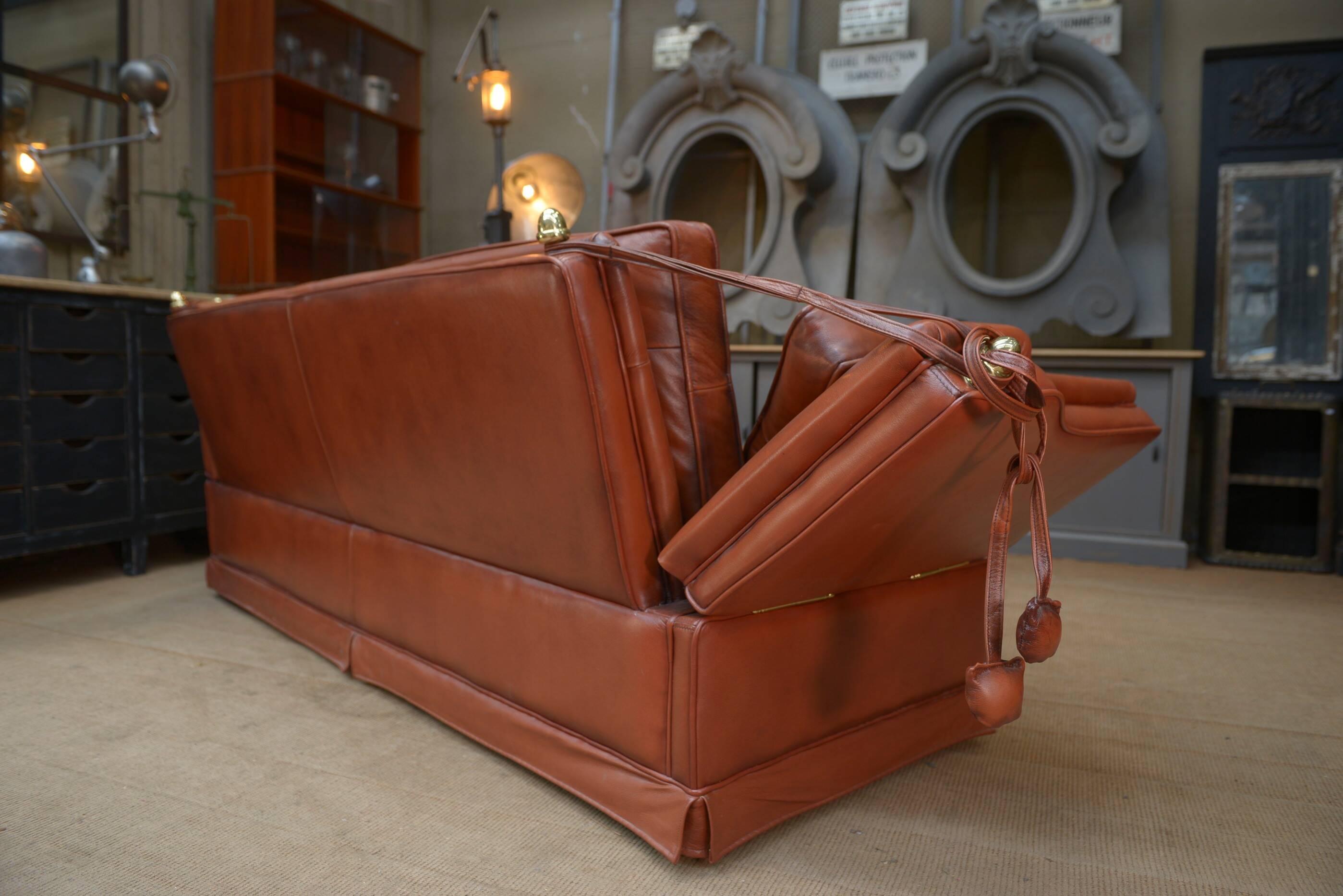 Maison Jansen leather sofa, France, 1970s