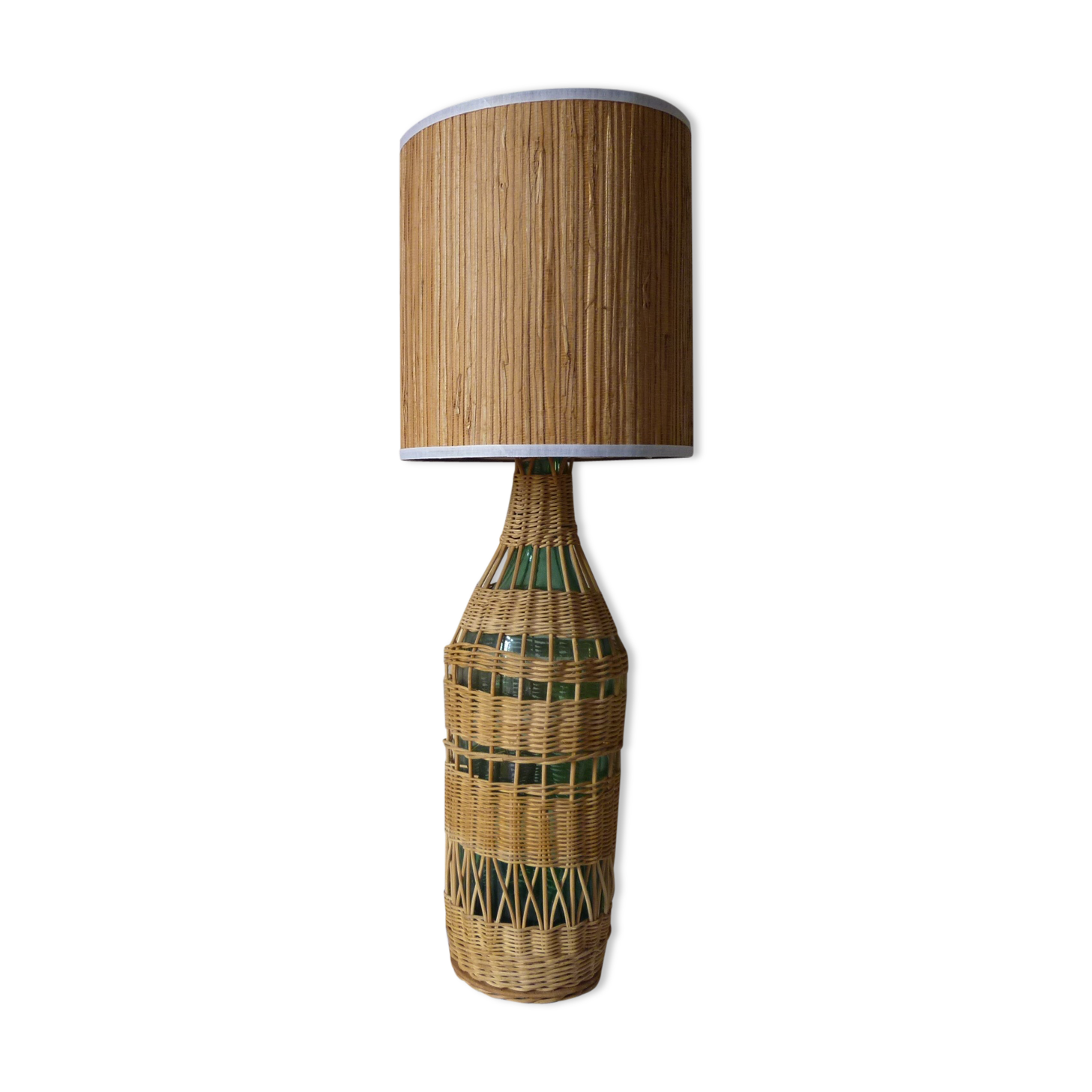 Lamp in glass and woven rattan