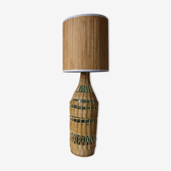 Lamp in glass and woven rattan