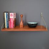 Teak and brass shelf, vintage scandinavian 1960s