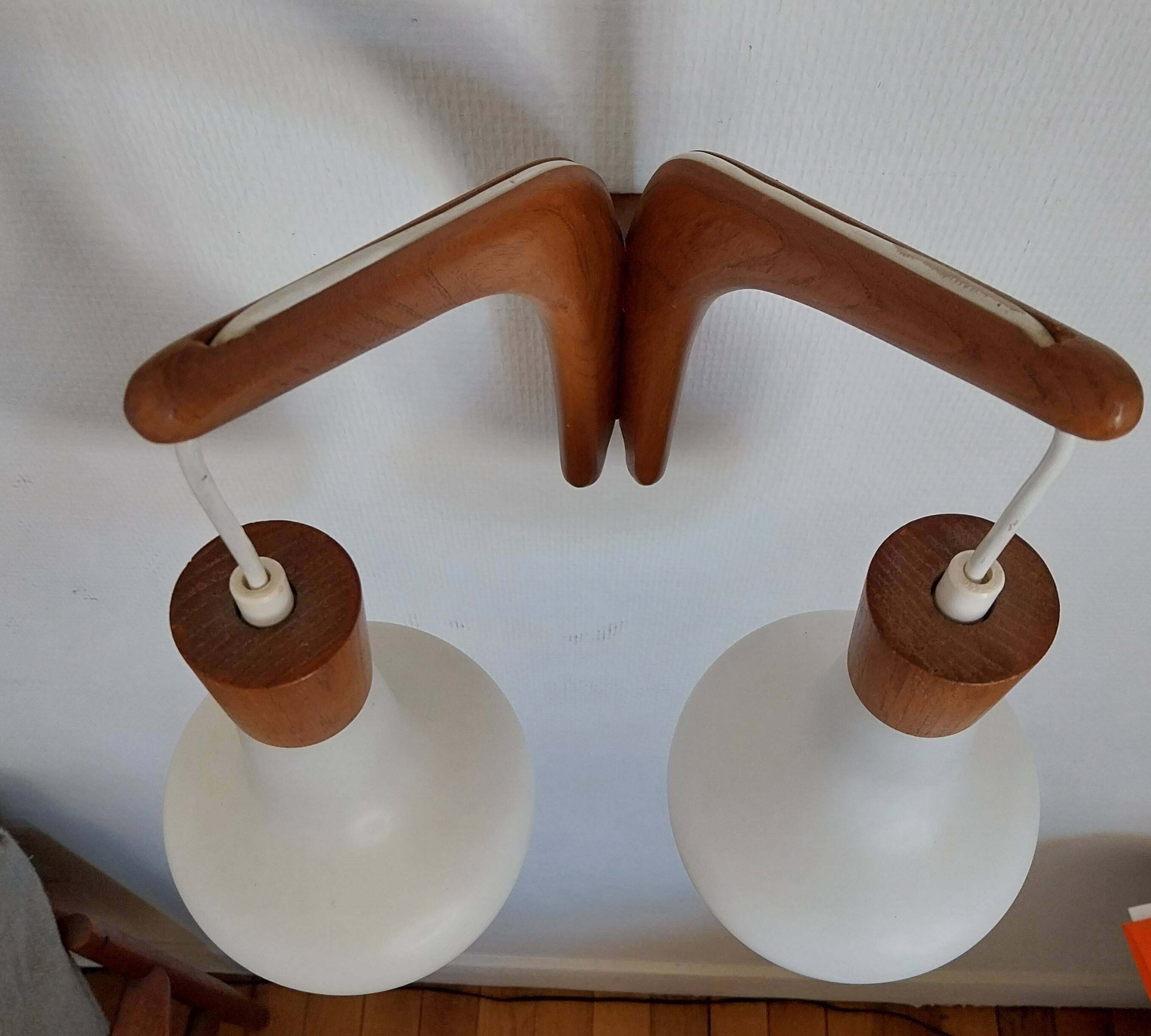 double teak wall lamp and Scandinavian suspended opalines