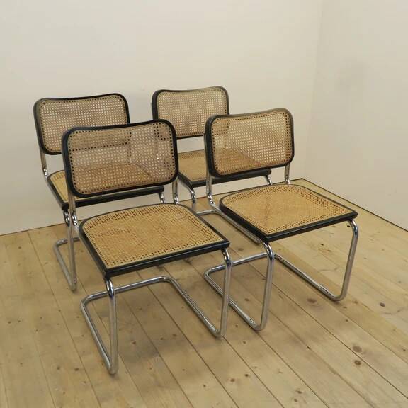 Set of 4 black rattan and metal chairs, Denmark 1960.
