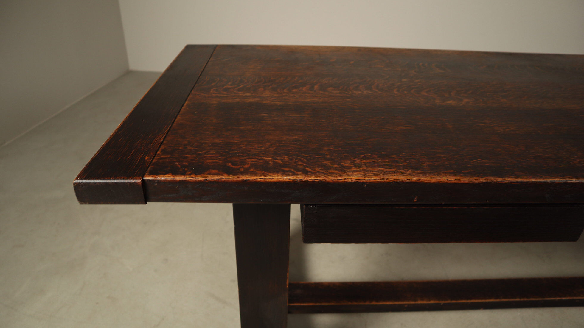 Jean Batenburg dark stained oak dining table for MI, Belgium, circa 1969