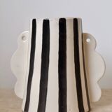 Black and white striped ceramic abstract vase