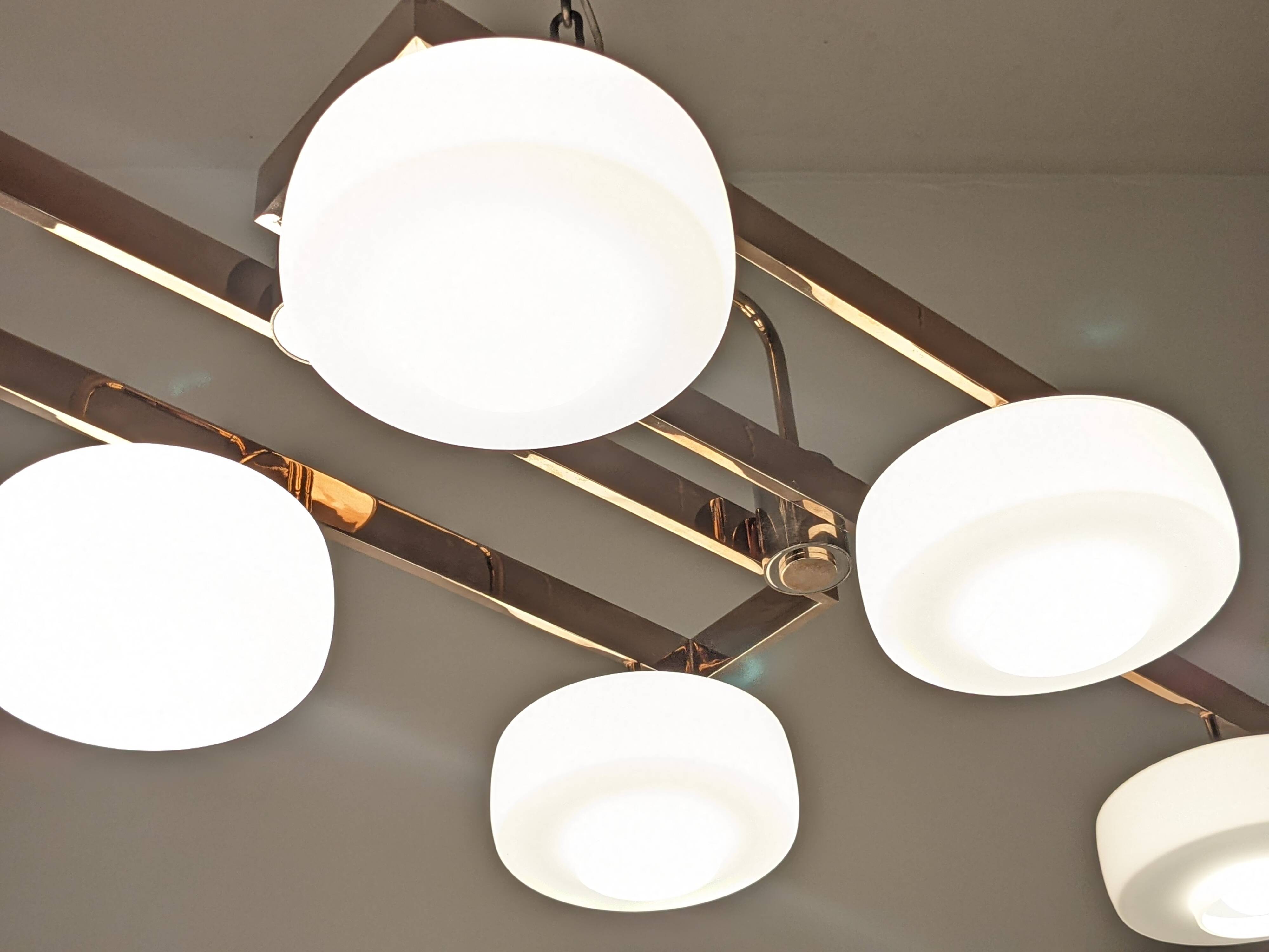 Arlus chandelier with 6 lights in opaline and brass from the 60s/70s