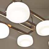 Arlus chandelier with 6 lights in opaline and brass from the 60s/70s