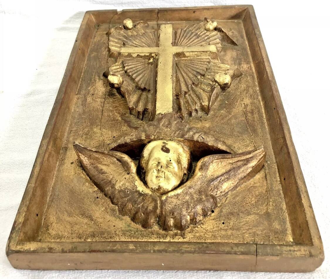Panneau d’église en bois doré sculpté XIX