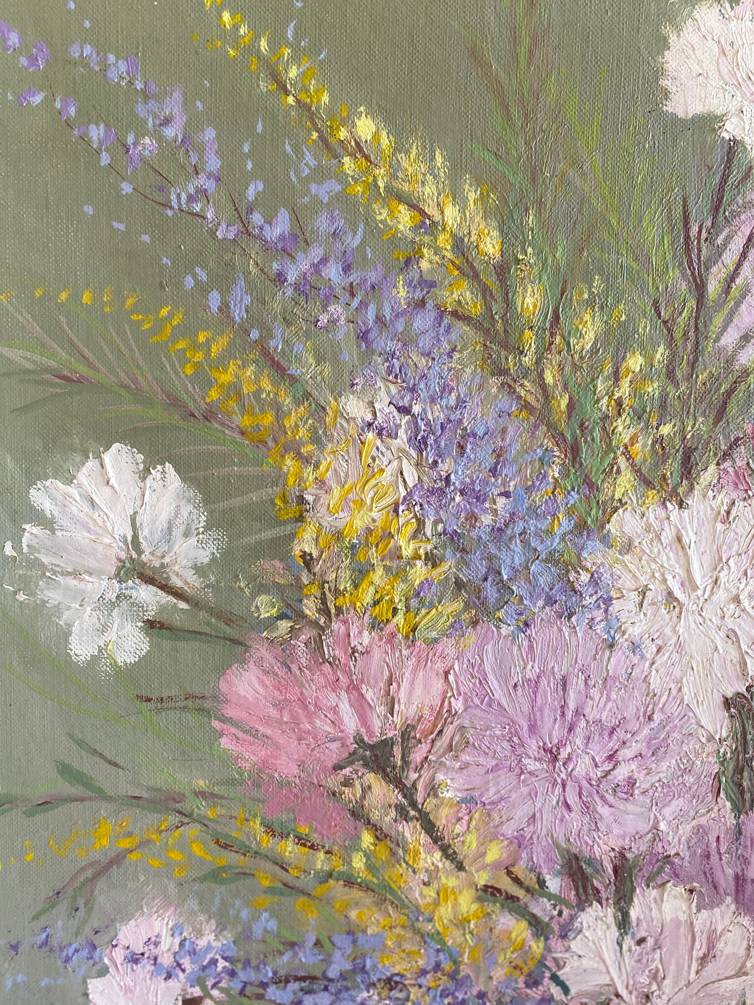 Ancient painting, still life with wildflowers 60/80s