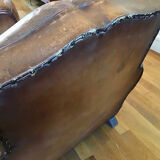 Pair armchairs club leather mustache art deco