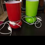 Duo of red and green lamps Lykta from Ikea