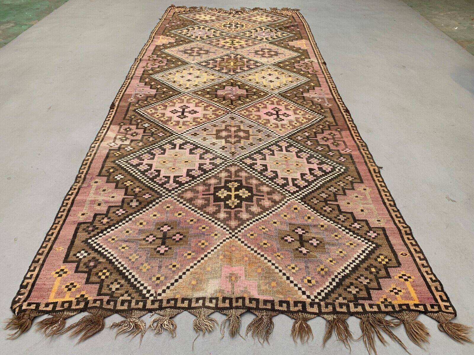 Vintage Turkish kilim 377x152 cm wool kelim rug large 2496