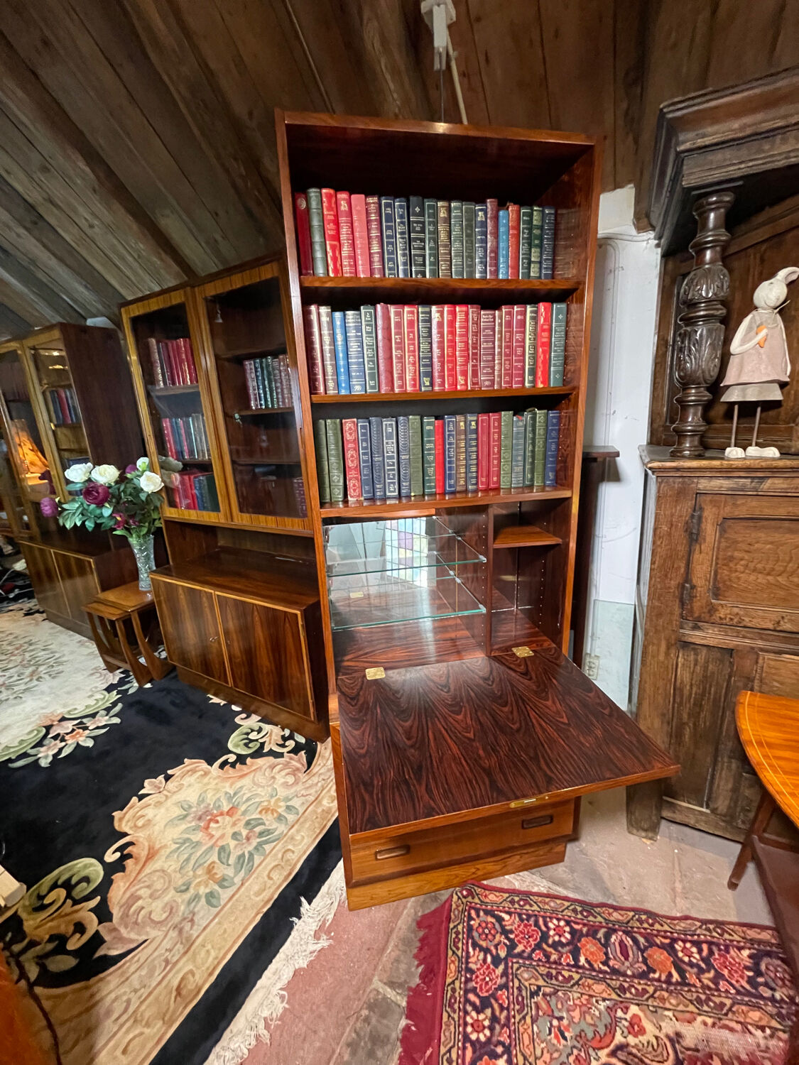 Mid century retro vintage wall unit bookcase danish design by poul hundevad rosewood 1950-1960