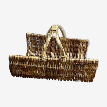 Panier en osier pour bûches de cheminée vannerie déco vintage