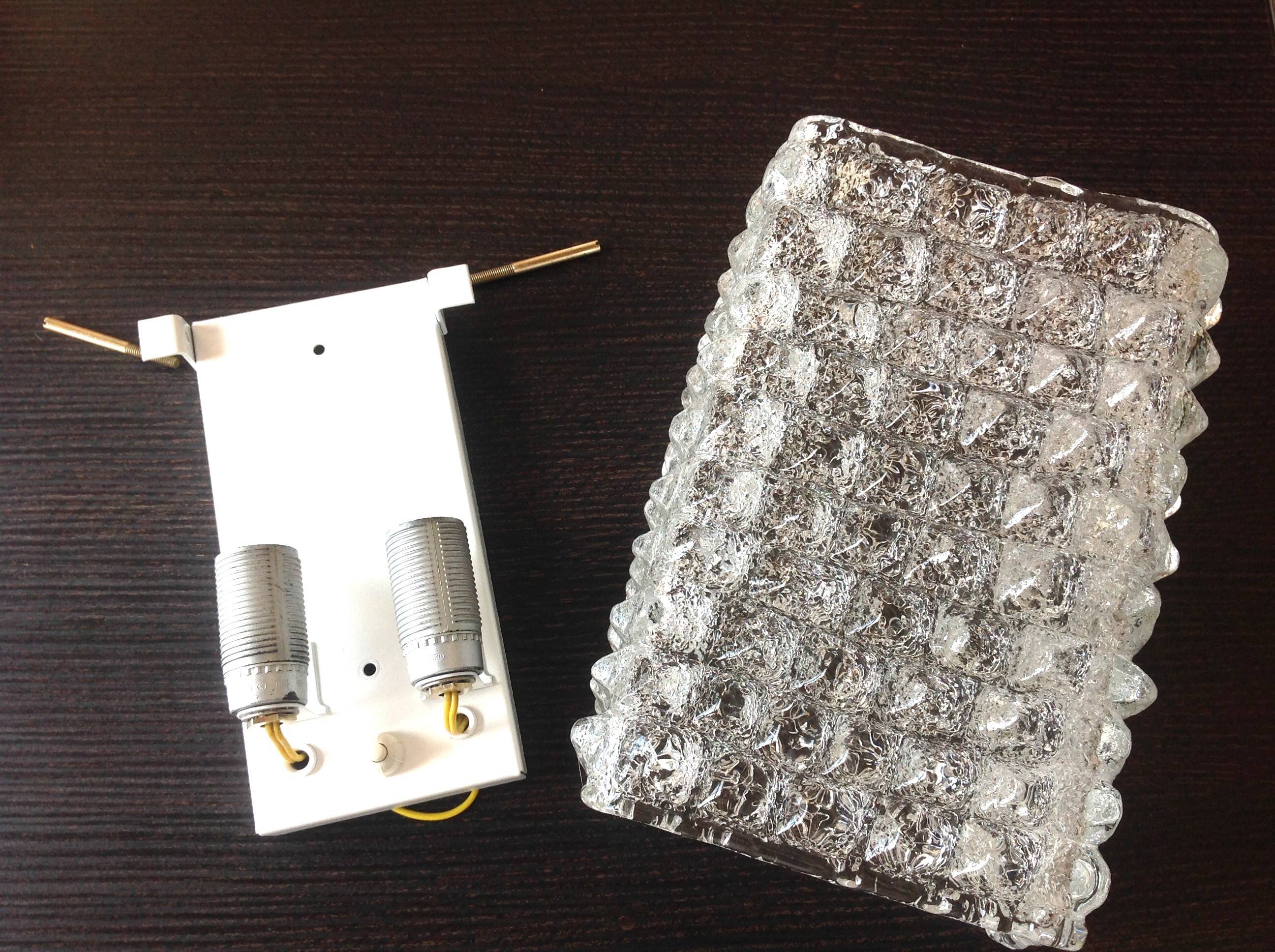 Wall lamp in ice glass and diamond tips / vintage 60s-70s