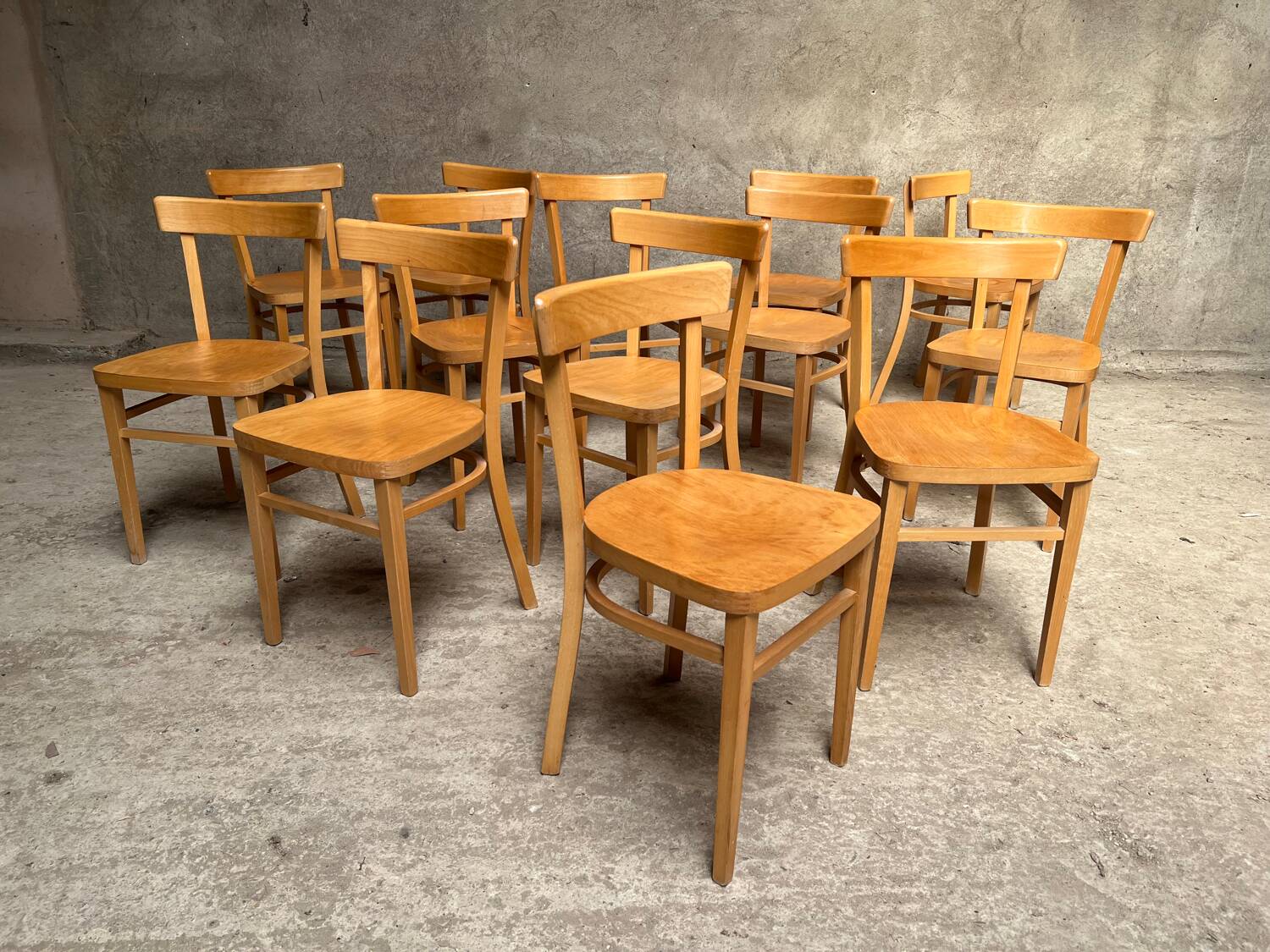 13 vintage wooden bistro chairs 1950 1960