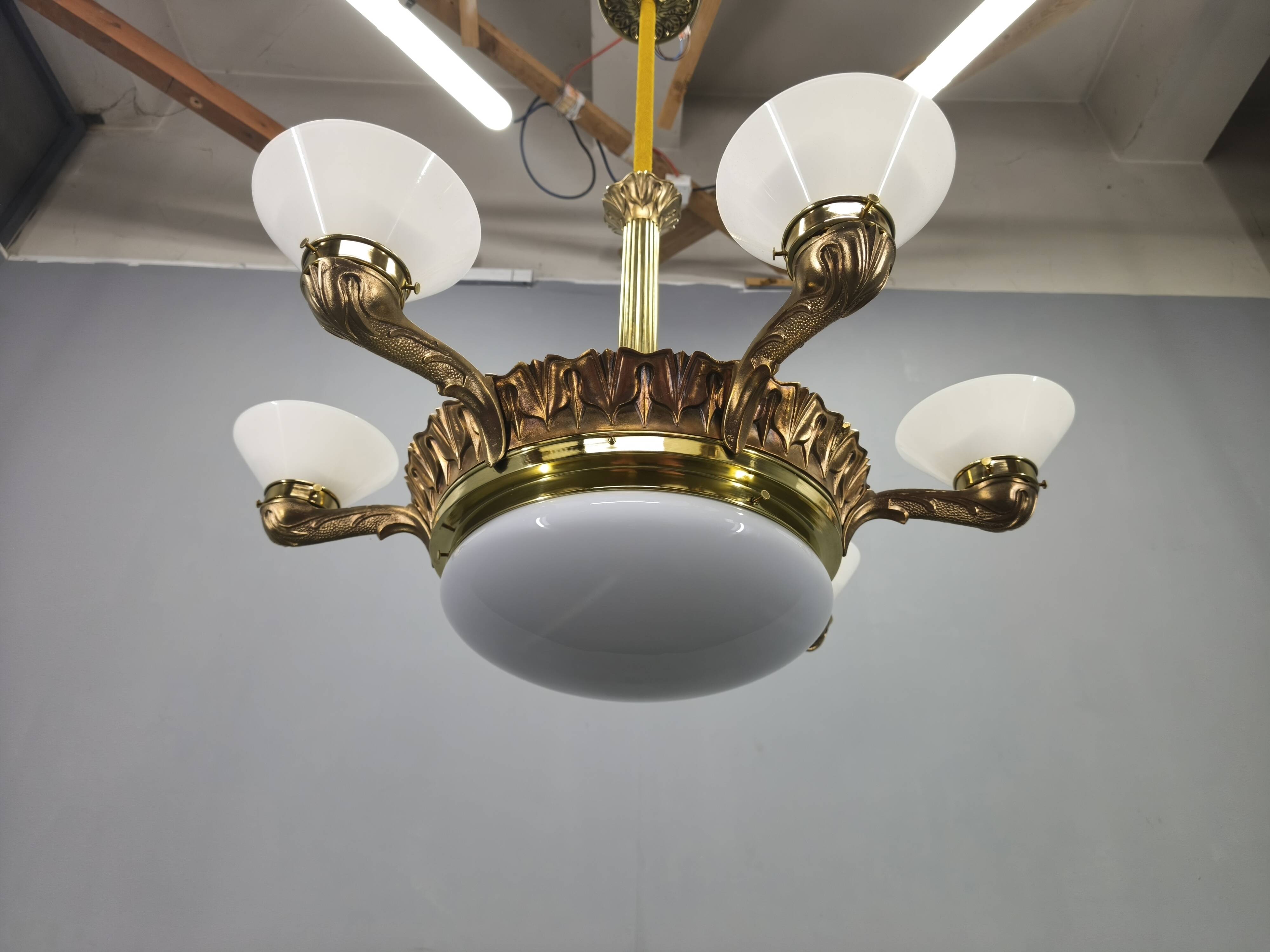 Art Deco chandelier with glass shade, Czechoslovakia, 1930s