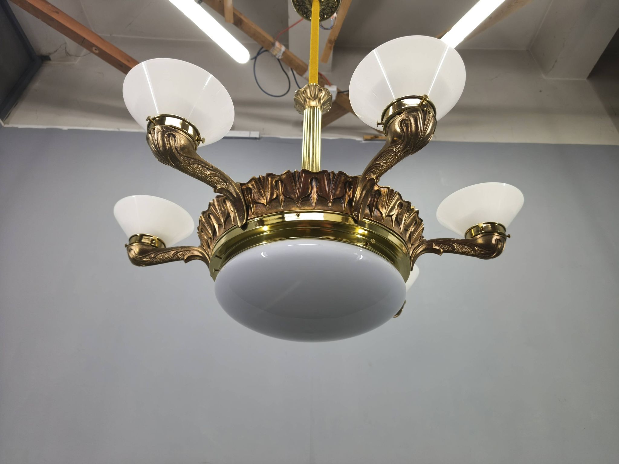 Art Deco chandelier with glass shade, Czechoslovakia, 1930s
