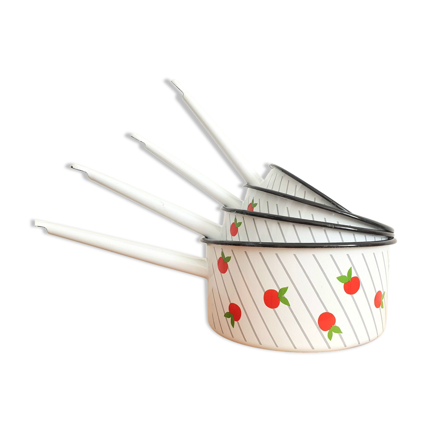 Series of 4 vintage enamelled casserolles