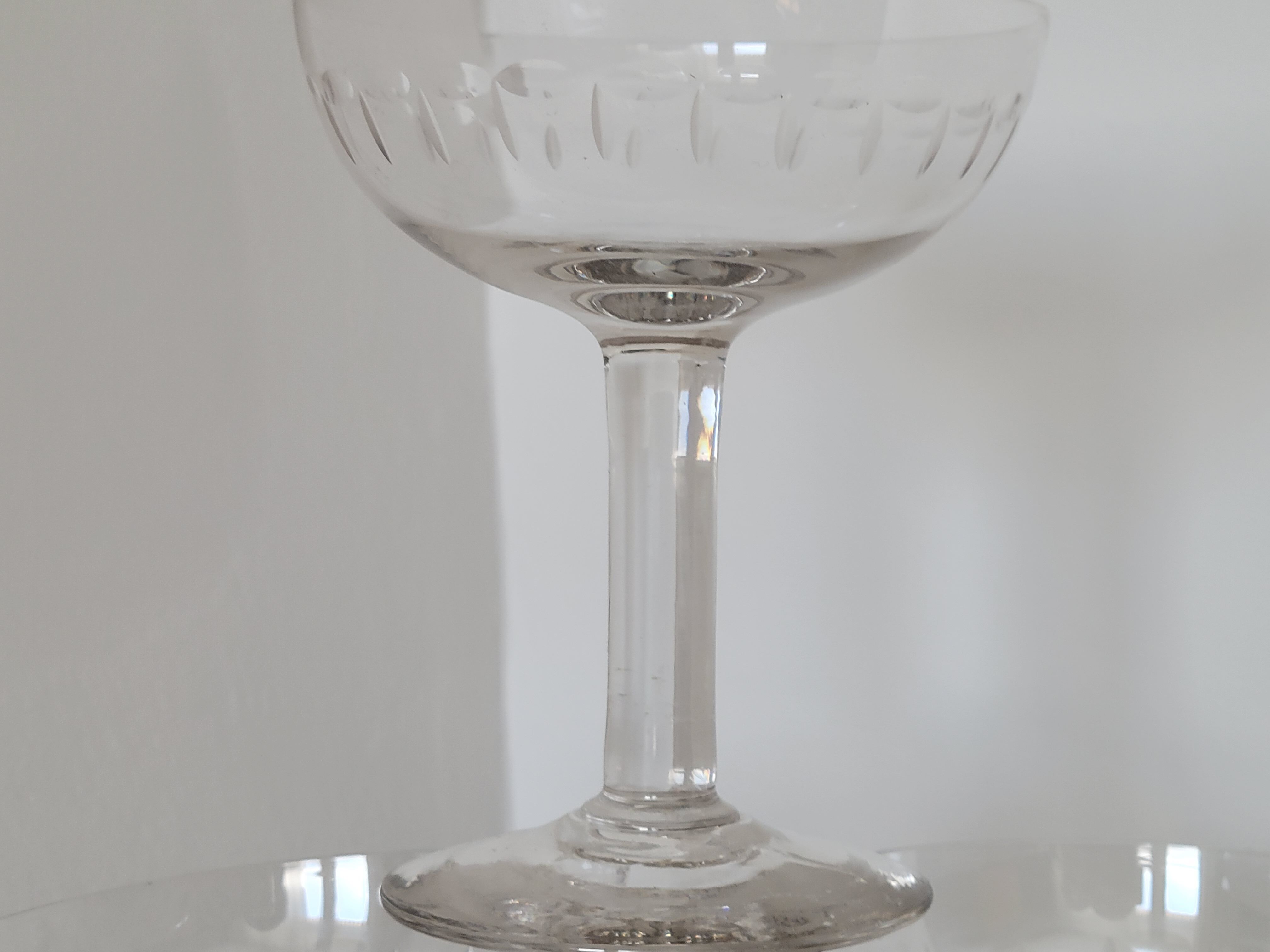 6 old champagne glasses 1930 in blown and cut glass