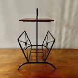 Vintage magazine rack and harness in wood and wrought iron