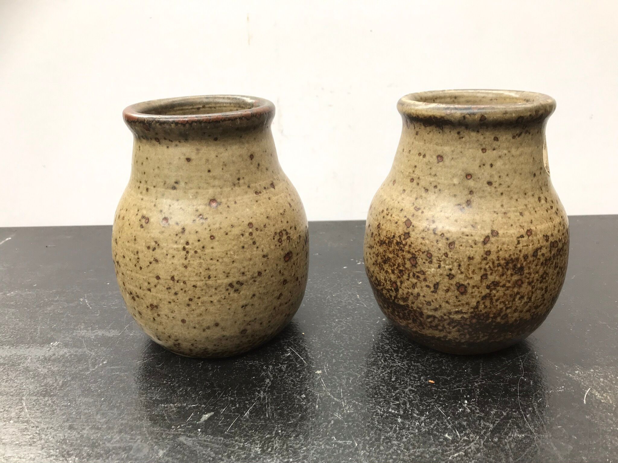 Pair of old vintage Jean Tessier sandstone cep vases