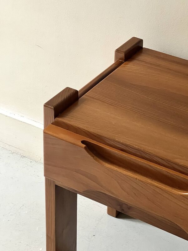 Table d'appoint, chevet en bois d'orme, Maison Regain 1960