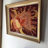 Framed peacock tapestry 75 x 61cm