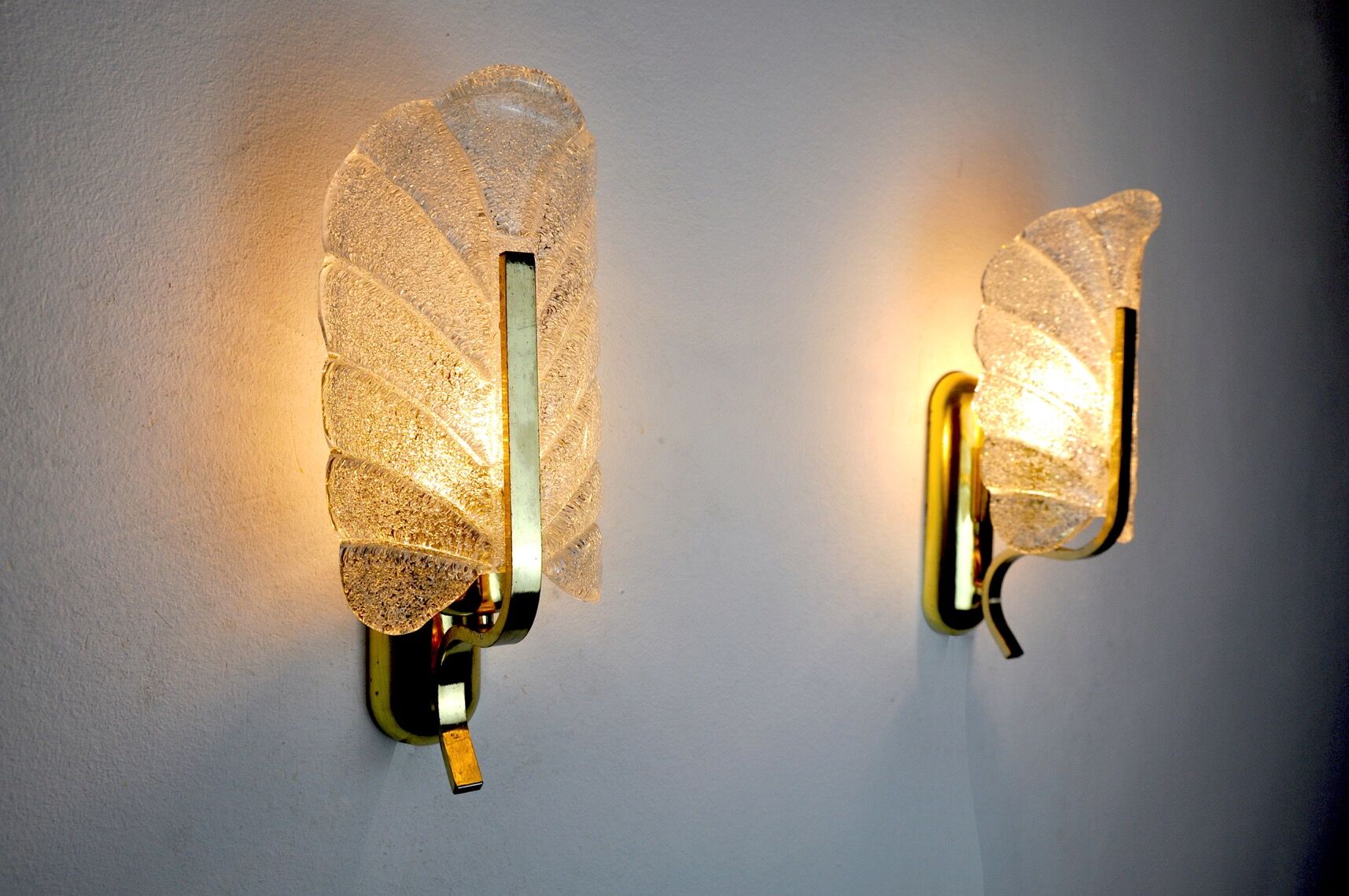 Pair of "leaf" wall lamps by Carl Fagerlund, Murano glass, Germany, 1970