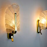 Pair of "leaf" wall lamps by Carl Fagerlund, Murano glass, Germany, 1970