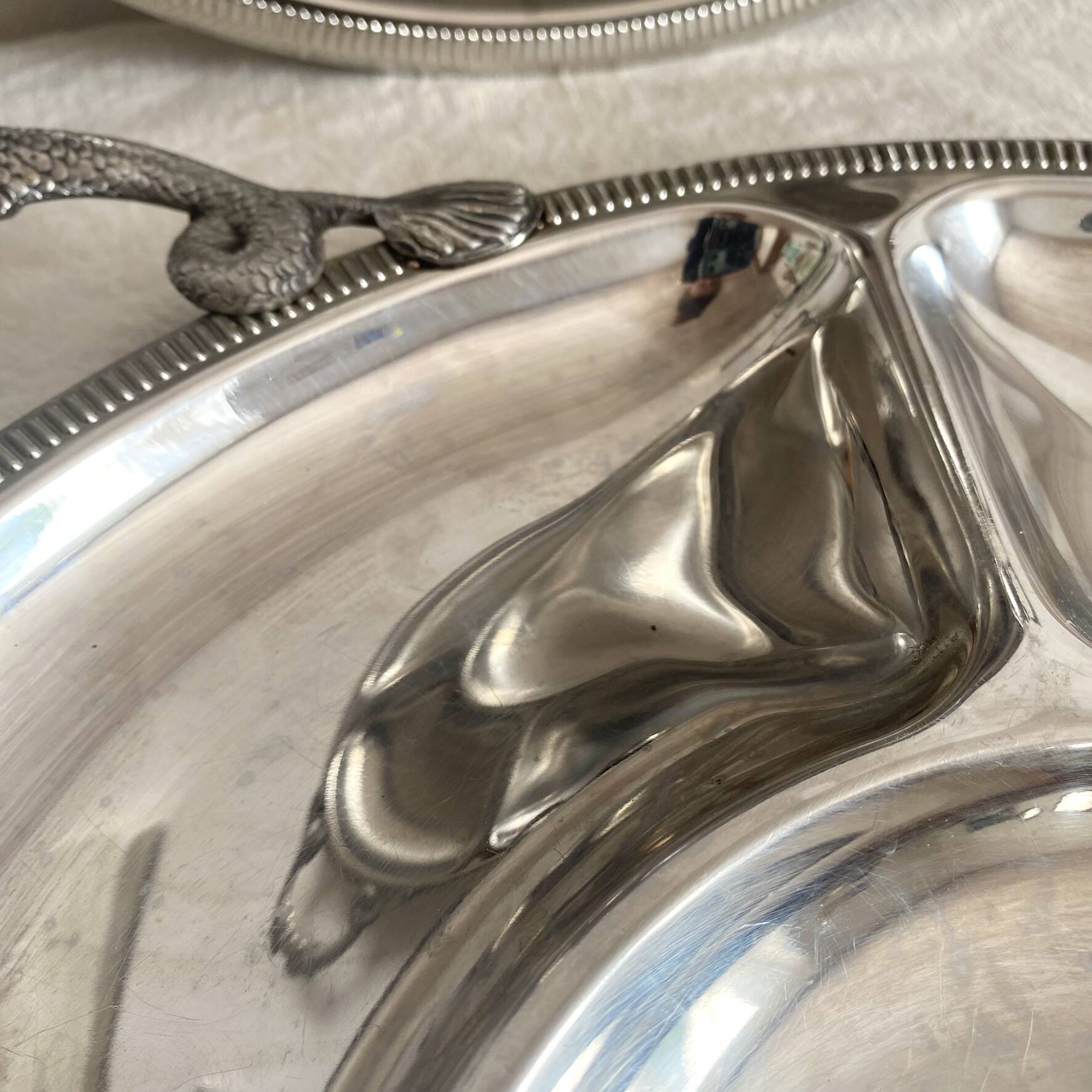 Stainless steel dish Jean Couzon with fish handles