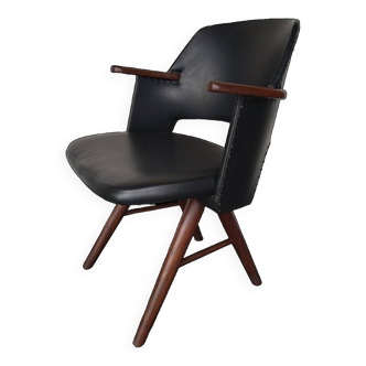 Fauteuil en bois et skaï noir