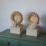 Pair of "Sunflower" lamps in carved stone – 1970s/80s