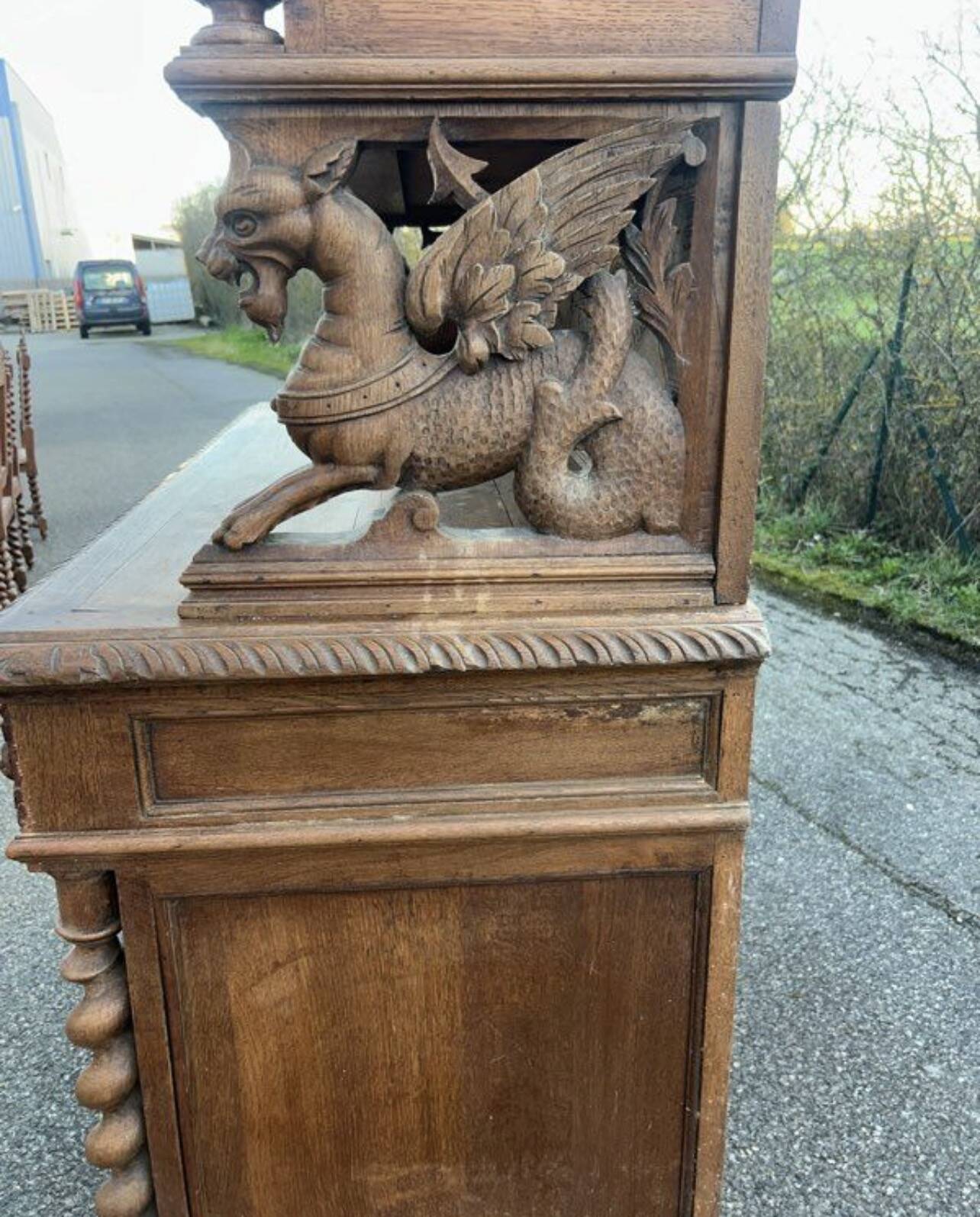 Henri II two-body buffet carved from solid wood