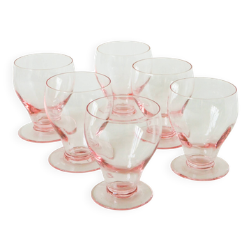 Set of 6 small wine glasses, Pink, Art Deco, 1930