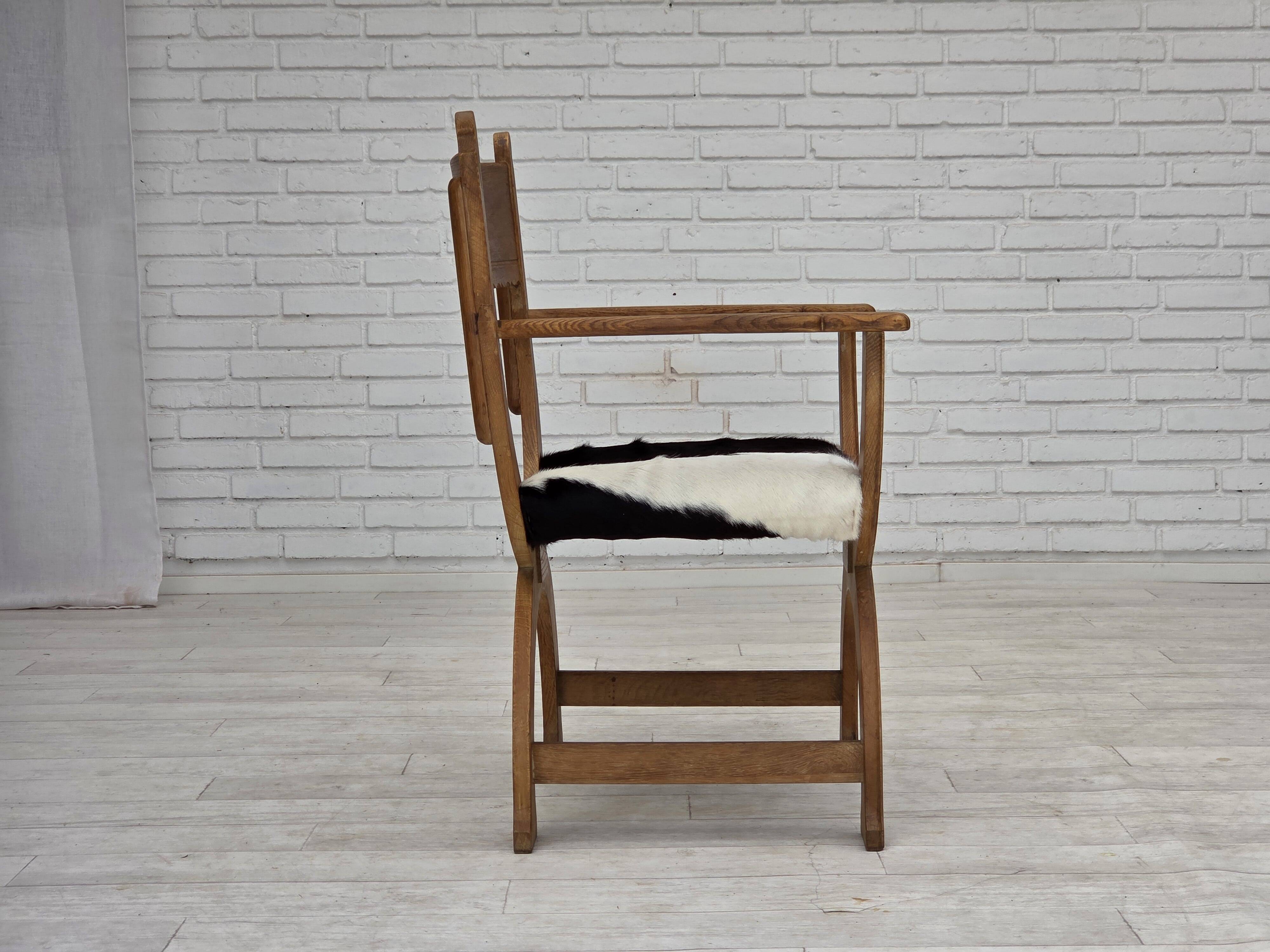 1960s, Danish armchair, completely reupholstered, furniture cowhide, oak.