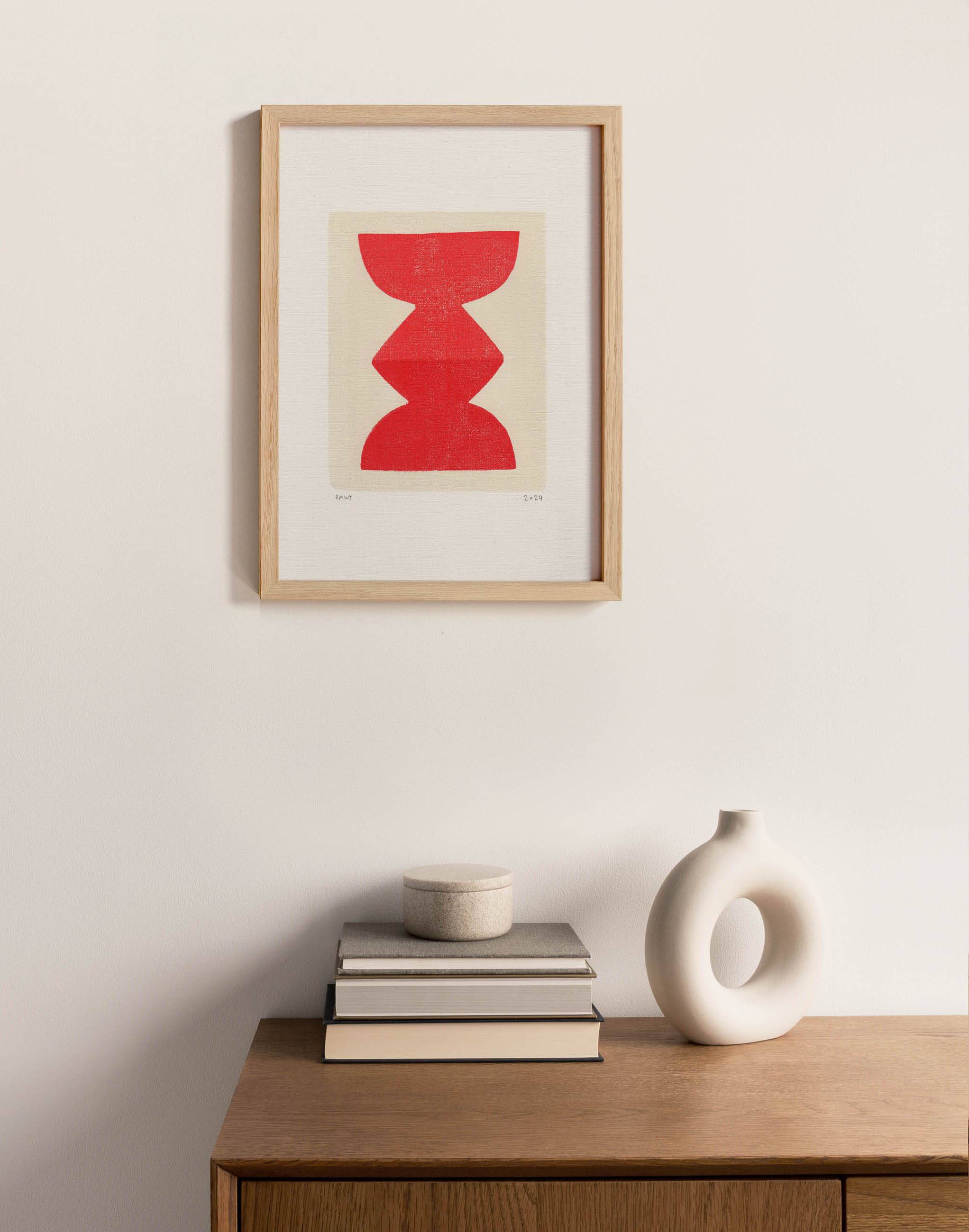 Painting on paper -red h716- abstract painting signed eawy