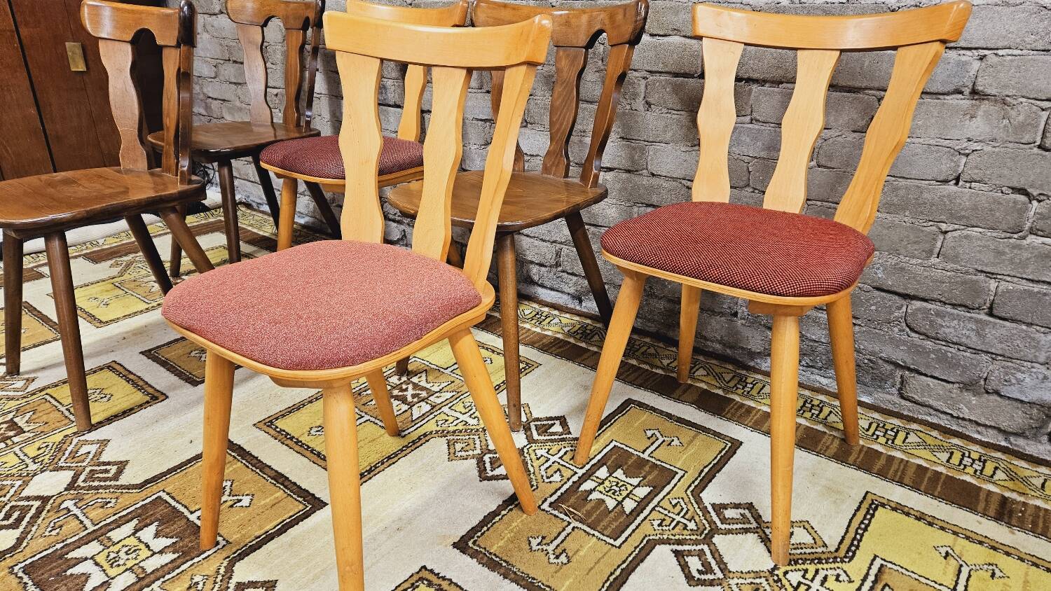 Set of 6 mismatched Baumann style bistro chairs from the 1970s