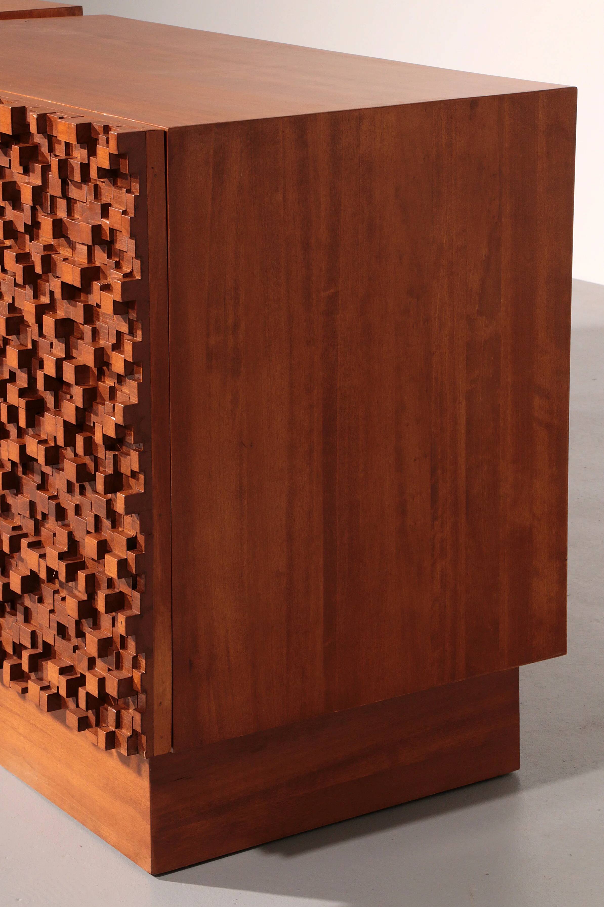 Contemporary pair of Brutalist sideboards made of solid wood