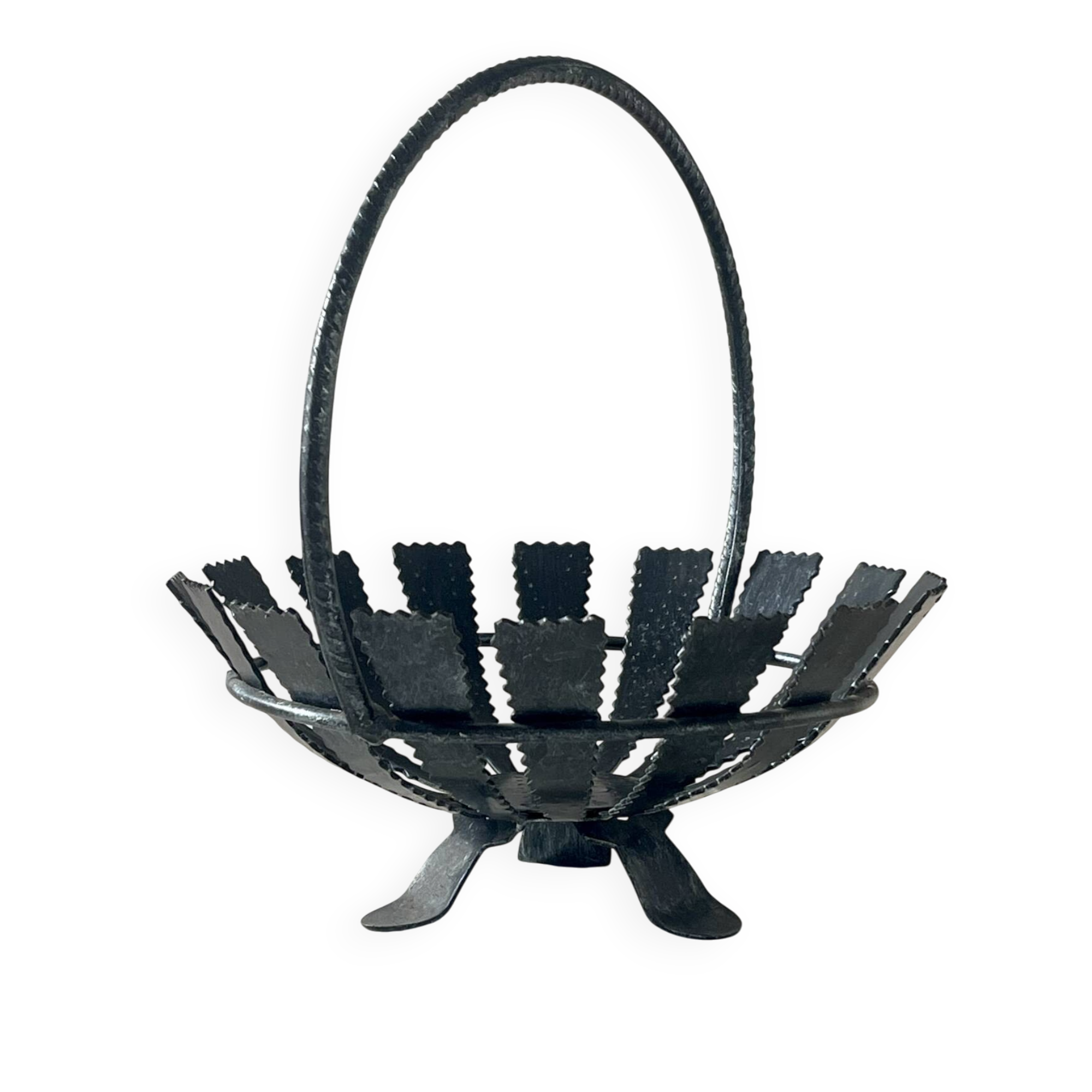 Brutalist wrought iron basket from the 1960s.