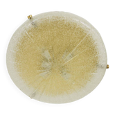 Carl Fagerlund Orrefors textured glass and brass flush mount ceiling light, Sweden, 1950s.
