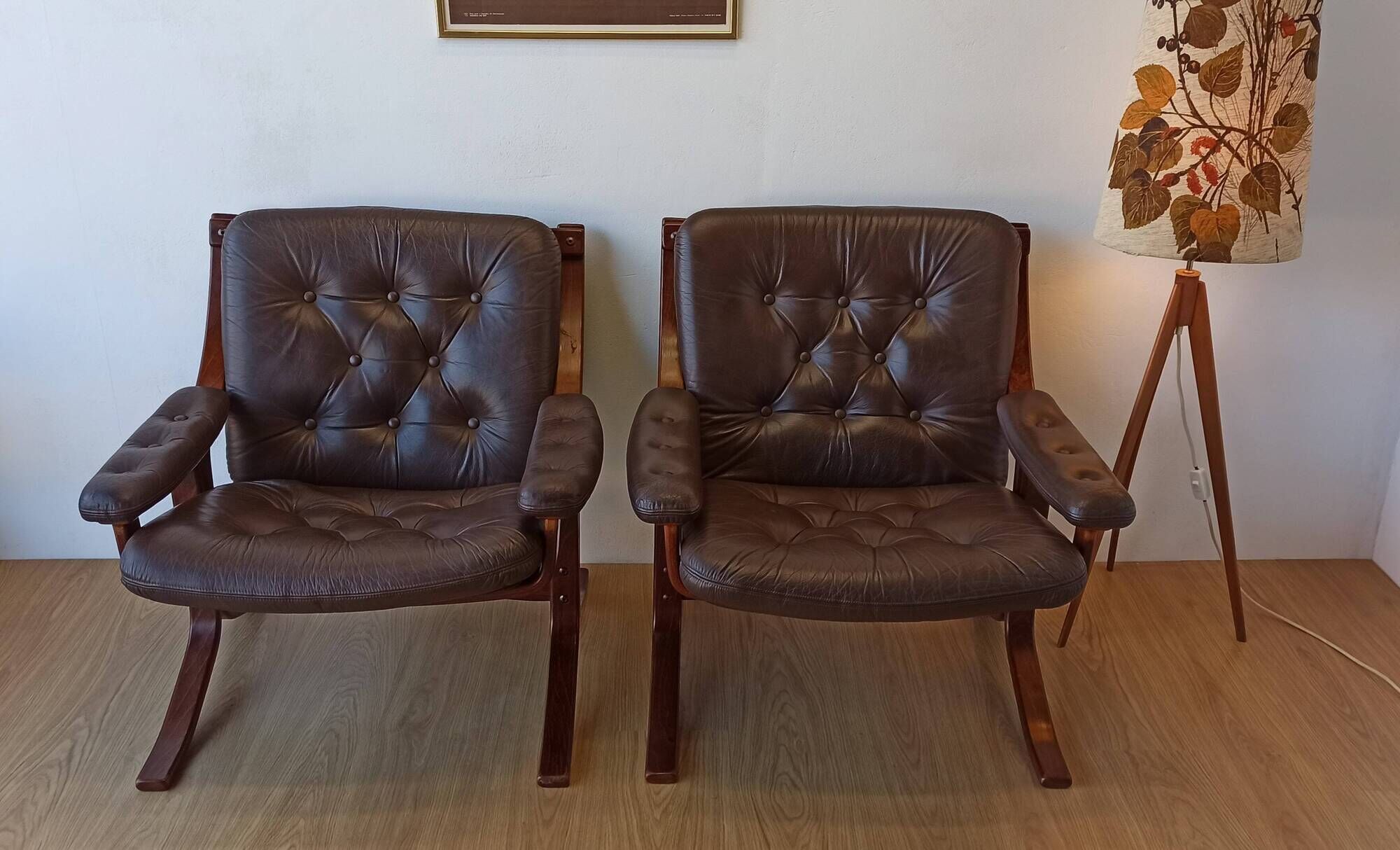 Norwegian Easy Chairs in Leather by Jon Hjortdal, Velledalen. Set of 2.