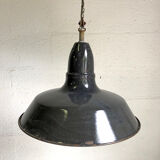 Industrial hanging lamp in grey enamelled sheet metal