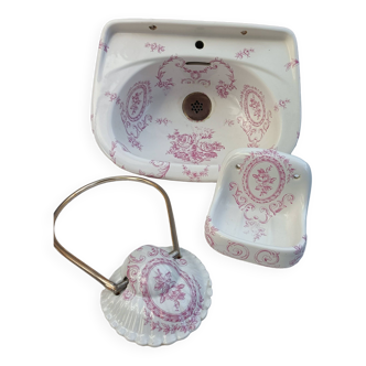 Hand washbasin + soap dish + towel holder set in Paris Porcelain “Jouy”
