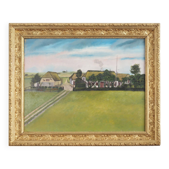 Painting "The Farm”, Scandinavian design, 1970s