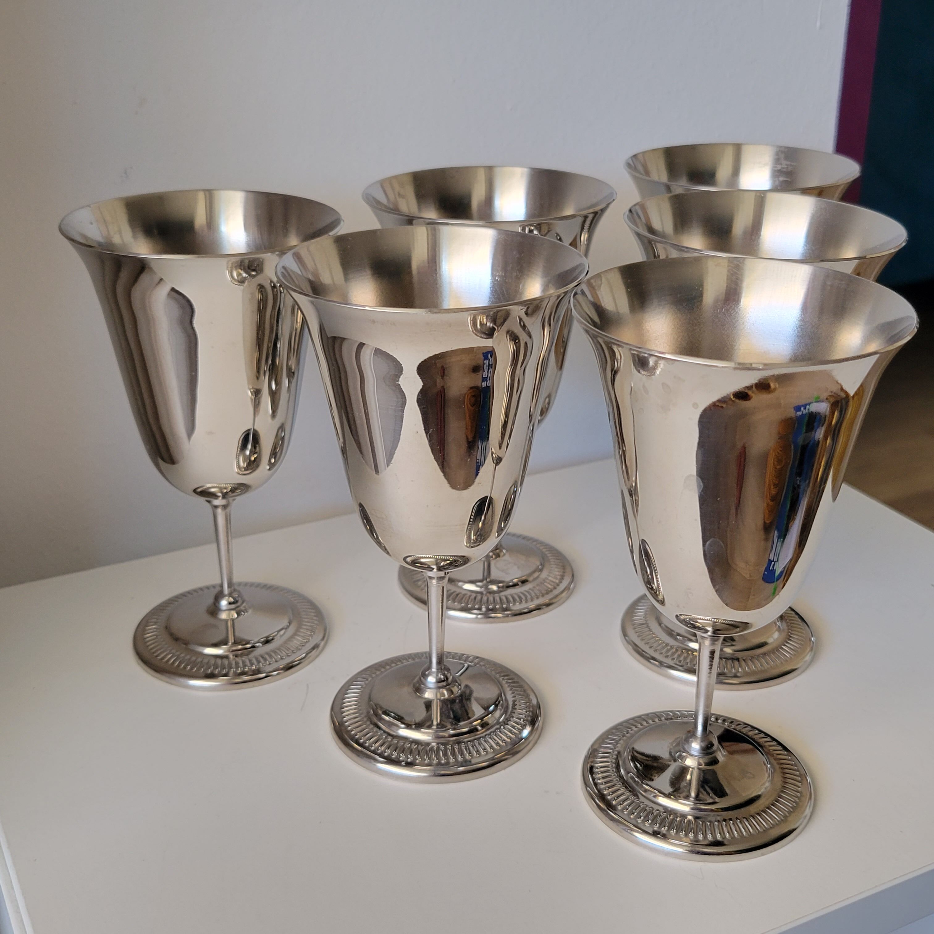 6 silver metal wine cups